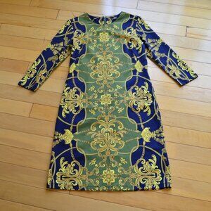 J. McLaughlin Sophia Catalina Cloth Crew Neck Dress 3/4 Olive Navy Size M